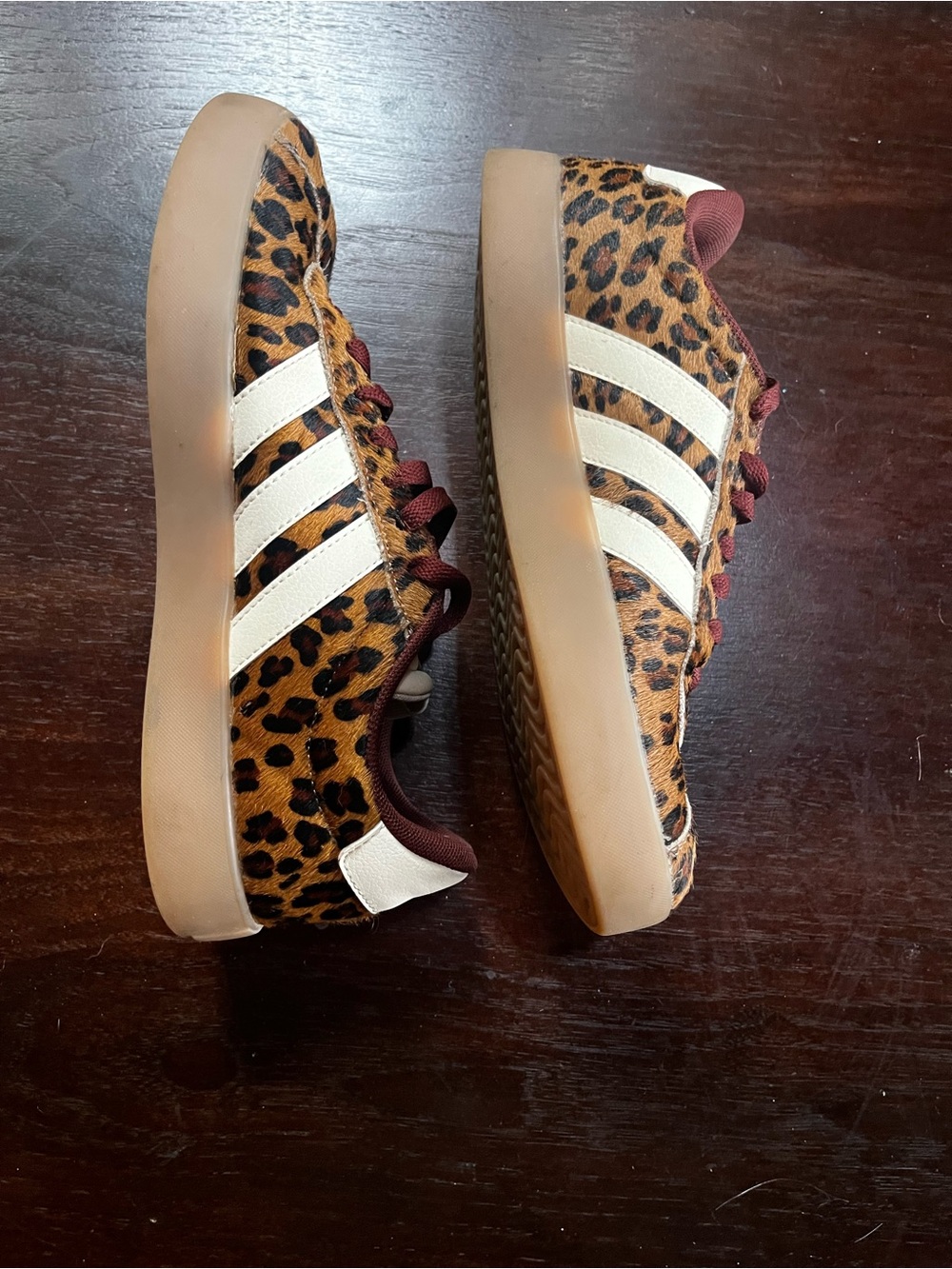 adidas Women’s VL Court 3.0 Leopard Print Sneakers with Maroon Laces - Picture 6 of 8